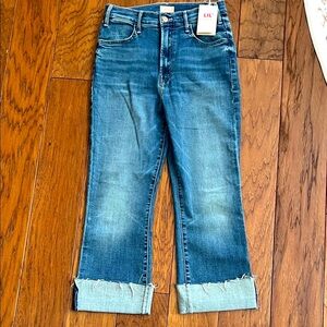 MOTHER Ankle Cropped Blue Jeans (The Lil' Hustler Ankle Fray - Healing Jar)